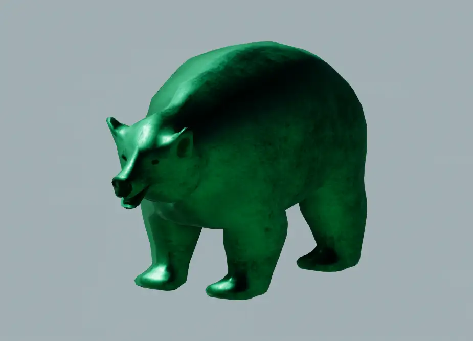 Studio object — Erredpath® Tidings 1 - Metallic green bear standing in profile.